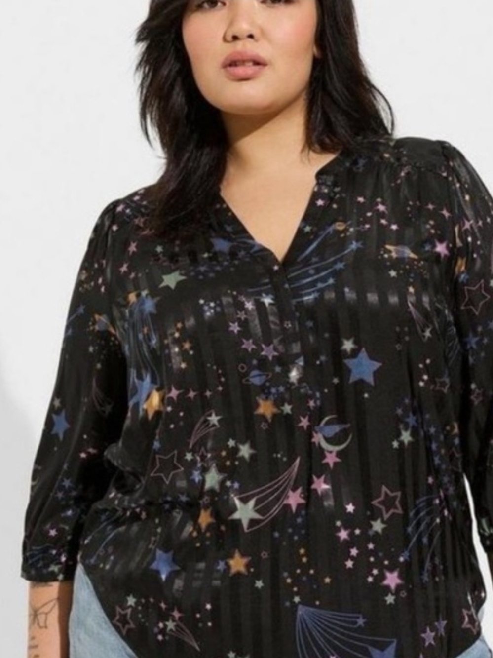 torrid Harper Challis Black Star & Comet Print V-Neck Blouse